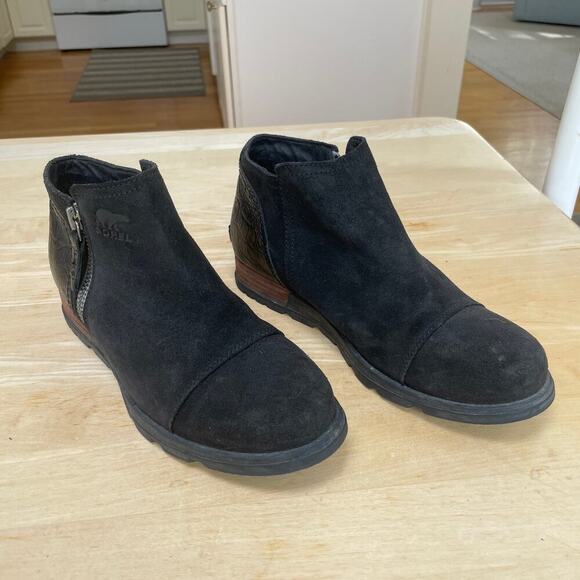 SOREL Major Low Black Suede Leather Side-Zip Women's Ankle Booties - Size 7 - Picture 4 of 15